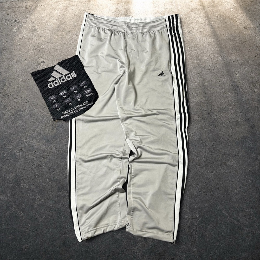 Adidas Grey Black 3 Stripe Track Pants Baggy Y2K Skater Vintage Size Medium